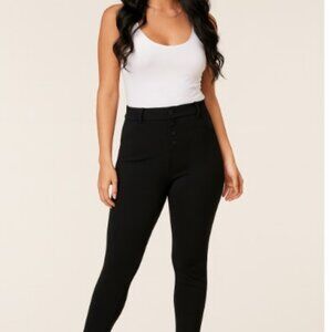 Indies Pantalon Trousers Black Button Front Pants Retail $199 NWT Size 42/L